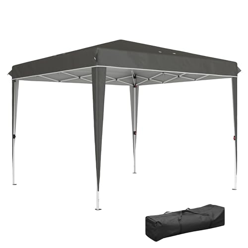 Outsunny Pavillon 3x3m, wasserabweisend Stabil Winterfest Pop-up Faltpavillon, UV Schutz 50+, Faltbar Partyzelt Gartenzelt mit Tasche, Gartenpavillon für Camping Garten, Dunkelgrau