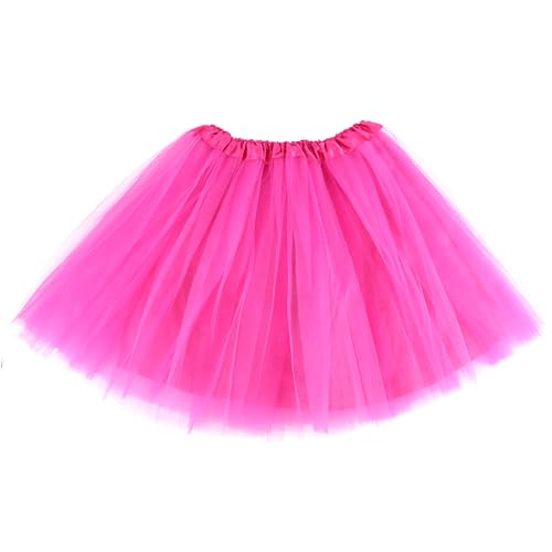Tutu Tüllrock Damen,Tüllrock Damen Retro Tüll Tutu Rock für Erwachsene mit Futter 80er Jahre Tüll Rock für Halloween Fasching Cosplay Tanzkleid Rosenrot