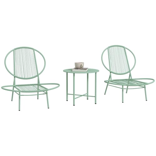 Outsunny Bistro-Set 3-teilig aus Stahl Wetterfest Gartenmöbel Set mit Bistrotisch Ergonomische Muschelförmige Gartenstühlen Outdoor Balkonmöbel Set Sitzgruppe Balkonset Gartengarnitur Grün