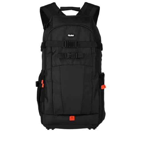Rollei Fotoliner Ocean L: Großer Kamerarucksack aus 36 recycleten PET-Flaschen, inkl. Regenschutz, Handgepäck-geeignet,petrol, Farbe:schwarz
