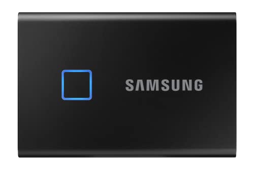 Samsung Portable SSD T7 Touch, 2 TB, USB 3.2 Gen.2, 1.050 MB/s Lesen, 1.000 MB/s Schreiben, Externe SSD Festplatte mit Fingerabdruckscanner für Mac, PC, Tablet, Konsole, Metallic Black, MU-PC2T0K/WW