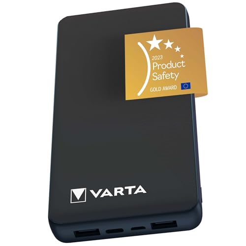 VARTA Power Bank 20000mAh, Powerbank Power on Demand mit 4 Anschlüssen (1x Micro USB, 2x USB A, 1x USB C), kompatibel mit Tablets & Smartphone, in umweltschonender Verpackung