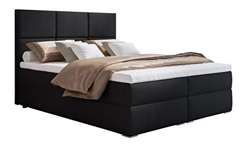 Boxspringbett 180x200 mit 2 Bettkasten - Doppelbett mit Federkernmatratze und Topper - Polsterbett mit Hebemechanismus für Schlafzimmer - Bett mit Kopfteil - Einfach zu Montieren (Schwarz)
