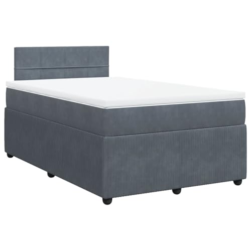 vidaXL Boxspringbett, Doppelbett mit Matratze Matratzenauflage, Bettgestell mit Lattenrost Kopfteil, Polsterbett Bett für Schlafzimmer, Dunkelgrau 120x200cm Samt