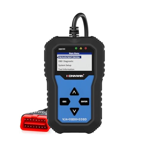 KONNWEI KW350 OBD2 Diagnosegerät Auto, Diagnosegerät Auto mit Vollständigen OBD2 Funktionen, ABS/SRS/Getriebe/Fehlercode-Leser, OBDII/EOBD Funktionen,für VW, Audi, Skoda, Seat & Fahrzeuge ab 1996