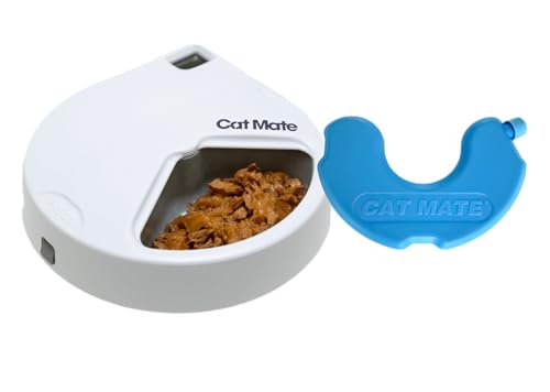 Cat Mate C300 Automatischer Tierfutterautomat mit 3 Näpfen und digitalem Timer, für Katzen und kleine Hunde, für nasses und trockenes Tierfutter, 3 Mahlzeiten