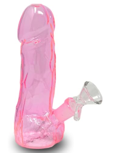 EKNA Penis Bongpfeife Glas 15cm - Pinke Glasbong Dödel Pfeife - Penis Bong + Glas Kopf - Bruchfest & Hitzebeständig - 100% Borosilikatglas - Witzige Geschenkidee (1x Pink)