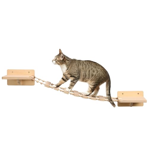 Navaris Kletterwand Katzen Set - Katzen Wandelemente - Robuste Katzenleiter - Katzenwand max. Belastung 13kg - Kletterwand Katze - Katzenzubehör mit Plattform - Holz