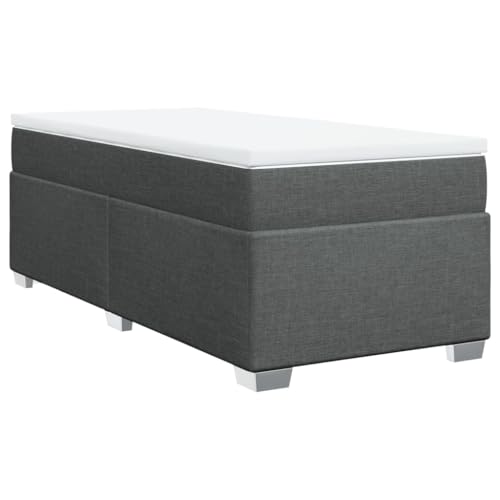 vidaXL Boxspringbett mit Matratze, Bett mit Bettfüße Matratzenauflage, Einzelbett für Schlafzimmer, Polsterbett Bettgestell Lattenrost, Dunkelgrau 80x200cm Stoff