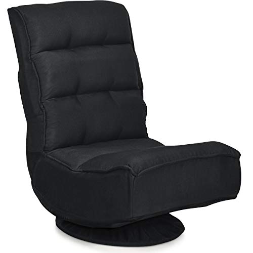 COSTWAY Bodenstuhl 360°drehbar, Bodensessel mit 5-Fach Verstellbarer Rückenlehne, Game Sessel gepolstert, Bodensofa Meditationsstuhl bis 150kg belastbar, Lazy Sofa (Schwarz)