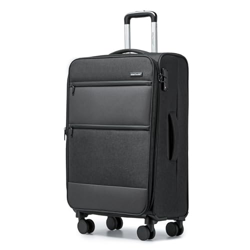 British Traveller Koffer Trolley Mittelgroß Reisekoffer 4 Rollen Leicht Weichgepäck Handgepäck Koffer Stoff mit TSA Schloss,Rollkoffer Schwarz Gepäck M