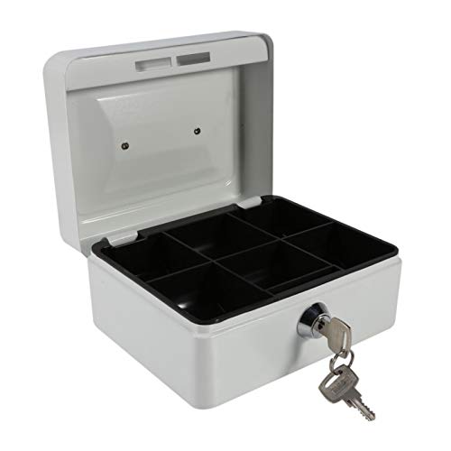 Feuerfeste wasserdichte Box mit Schlüsselschloss, Tragbare Mini Tragbarer Safe Stahl Petty Abschließbar Bargeld Geld Münze Schmuck Sicherheitsbox Geldkassette Tresor Griff Haushalt Ausweise Weiß