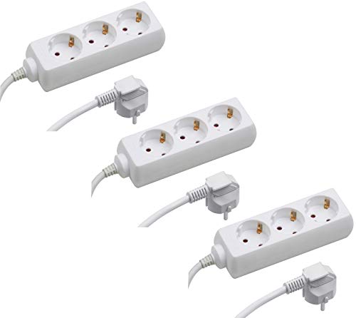 Meister 7430380 Steckdosenleiste 3-fach, 250 V, weiß, 3 Stück