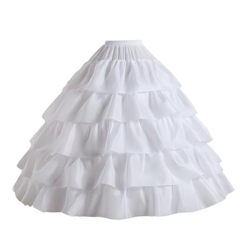 YULUOSHA Damen Reifrock Petticoat Unterrock Petticoat Krinoline Lang 4 Ring 5 Flouncing für Hochzeit Party (Weiß)