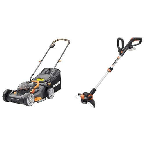 WORX WG743E Akku-Rasenmäher 40V & WG163E.9 Akku Rasentrimmer 20V – Kantenschneider Rasen – 2-in-1 Funktion: Rasentrimmer und Kantenschneider – Inkl. Distanzschutz, Kantenschneiderad, Fadenspule