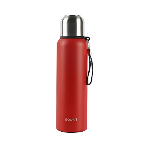 GOOFIT Thermosflasche, Edelstahl Vakuum Trinkflasche, 800 ml, BPA-frei, Lecksicher, Thermosflasche für warm, kalt, Getränke, Kaffee, Tee, Isolierte Flasche zum Wandern, Angeln, Arbeit (rot)