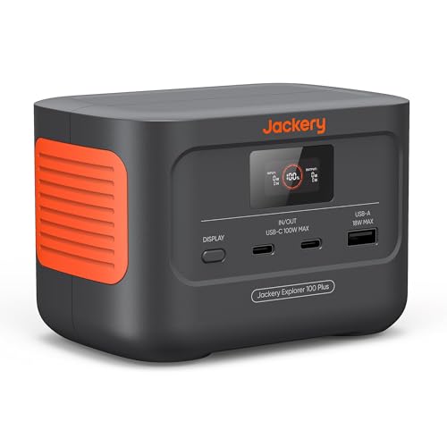Jackery Explorer 100 Plus Tragbare Powerstation, 99Wh LiFePO4-Akku Schnellladung, 3-Port 128W TragBack-up-Akku für Reise Notfall