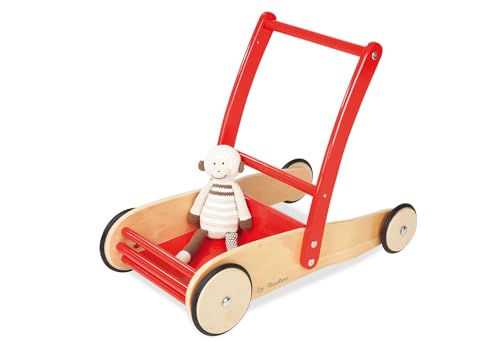 Pinolino Lauflernwagen Uli, aus Holz, mit Bremssystem, Lauflernhilfe mit gummierten Holzrädern, für Kinder von 1 – 6 Jahren, rot