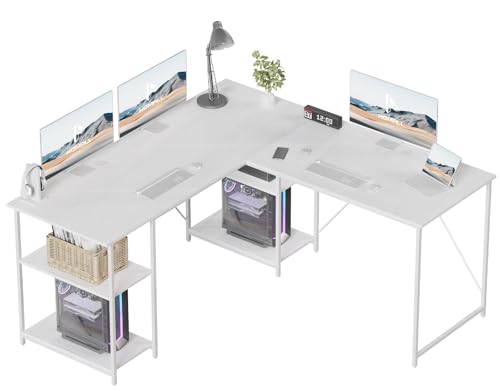 Homall Eckschreibtisch 150 X 150 cm, Schreibtisch L Form Reversibel mit 3 Kabellöchern, Schreibtisch eckschreibtisch Computertisch fürs Homeoffice, Schreibtisch Weiß