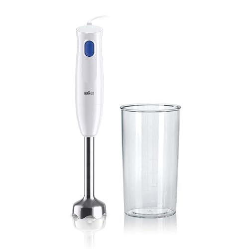 Braun Stabmixer MQ10.001M MultiQuick 1 - Extra Leichter Pürierstab mit Edelstahl-Mixfuß und EasyTwist System, inkl. 600 ml Mix- & Messbecher, 450 Watt, Weiß