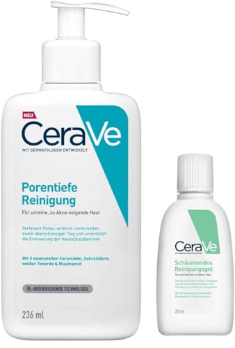 Cerave Porentiefe Reinigung Gel 236 ml + GRATIS Schäumendes Reinigungsgel 20 ml - Porenverfeinernd Hautreinigend