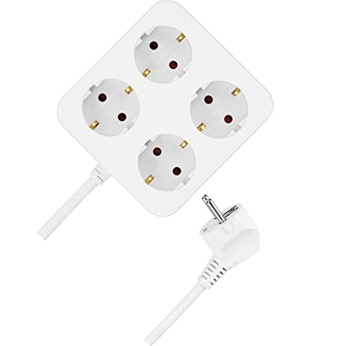 REV POWERQUAD Steckerleiste, Mehrfachsteckdosenleiste, 4-Fach, 1,4m, 3500W, Weiss