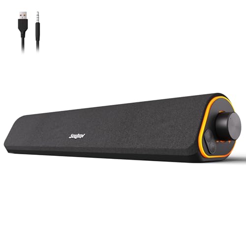 SOULION R50 PC Lautsprecher, Bluetooth & 3,5 mm Computer Lautsprecher, USB Betrieben, Bunte Lichter, Soundbar mit Schalter für PC, Laptop, Tablet, Monitor, Smartphone, Schwarz