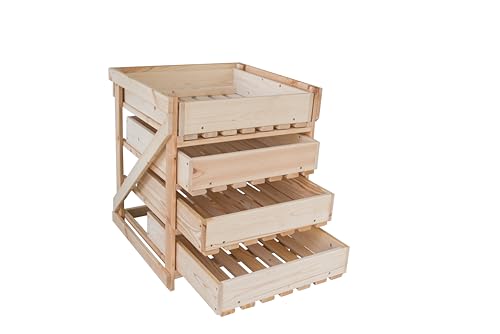 Kartoffelkiste aus Holz, natur | Gemüsekiste mit 4 Schubladen | Kompakte Obsthorde 50 x 54 x 60 cm (L x B x H) | Kartoffelhorde für die Lagerung von Obst und Kartoffeln