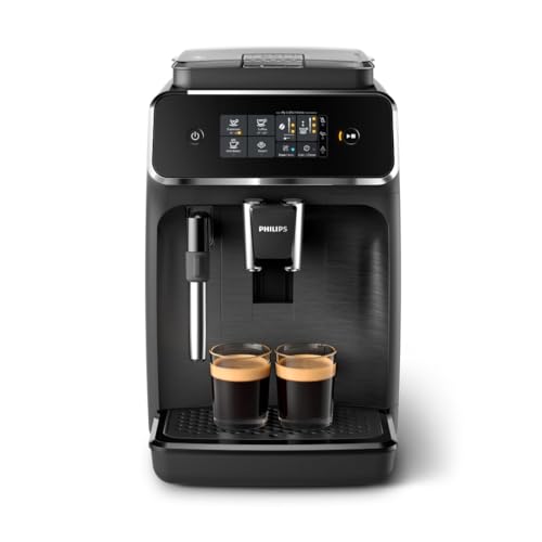 PHILIPS Serie 2200 Kaffeevollautomat – 2 Kaffeesorten, Klassischer Milchaufschäumer, Intuitives Touchdisplay, 100% Keramikmahlwerk, mattes Schwarz (EP2220/10)