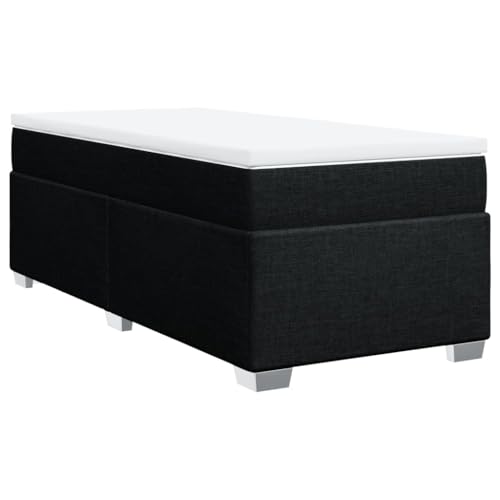vidaXL Boxspringbett mit Matratze, Bett mit Bettfüße Matratzenauflage, Einzelbett für Schlafzimmer, Polsterbett Bettgestell Lattenrost, Schwarz 90x200cm Stoff