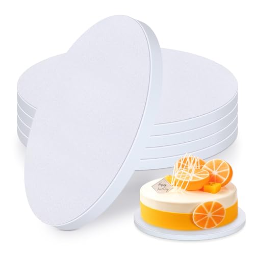 (5 Stück) Cake Drum,Cake Board 25 cm Rund x 12 mm Dicke, Tortenplatte Pappe Weiß, Wiederverwendbare Tortenunterlage Rund für den Transport von 8-10 Inch Torten und Desserts.