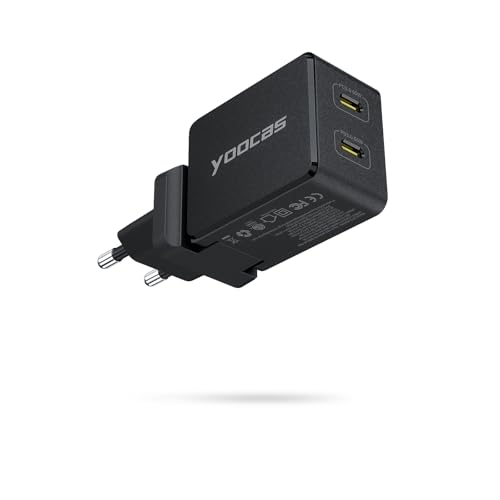 yoocas 65W Ladegerät USB C Schnellladegerät,2-Port USB-C Netzteil,PD 3.0 USB-C Adapter kompatibel mit iPhone 16/16 Pro Max/15,Galaxy S24 Ultra,MacBook Pro/Air,iPad Pro/Air(Schwarz)