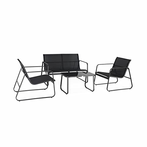 Alice's Garden Gartenmöbel-Set aus Metall und Textilene Silvi für 4 Personen, schwarz, Modernes Design