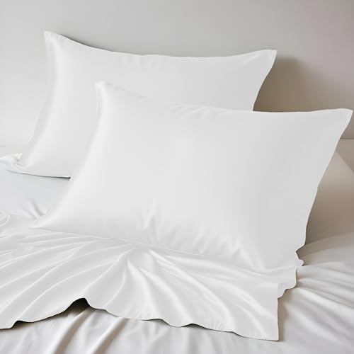 LINENWALAS Kissenbezug aus 100% Bio-Bambus, Set mit 2 weichen Kissenbezügen aus Bambusseide für Haar und Haut, kühlende Kissenbezüge, Bambus-Bettwäsche (80 x 80 cm, weiß)