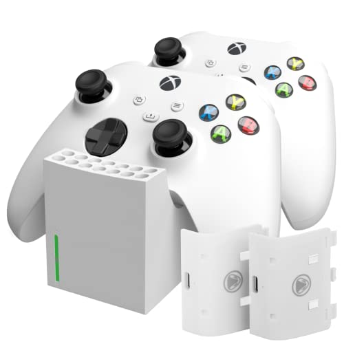 snakebyte Xbox Twin Charge SX - weiß - Xbox Series X Ladestation für Series X Controller, Ladegerät für 2 Wireless-Controller, 2 Akkus Wiederaufladbar 800mAh, LED-Ladestatusanzeige, Series X-Design