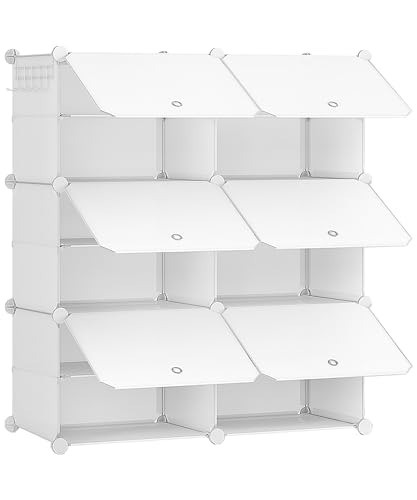 HOOBRO Schuhregal mit 6 Fächern, Schuhschrank, für 24 Paar Schuhe, 40 x 30 x 30 cm pro Fach, schmal, mit Türen, Kunststoff, für Wohnzimmer, Schlafzimmer, Flur, Eingang, Weiß EWT26SC01G1