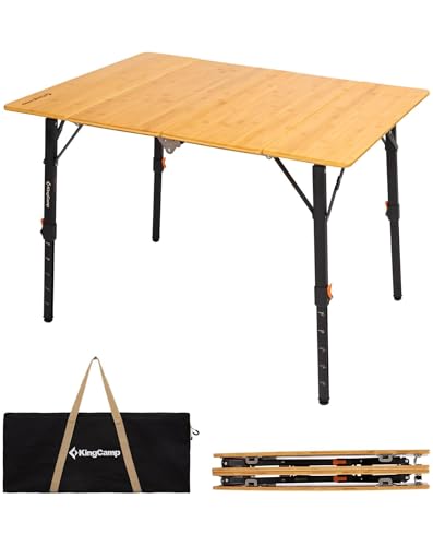 KingCamp Campingtisch Bambus 100x70 cm Klapptisch höhenverstellbar 42~70cm für 2-6 Personen 4 Falten Campingtisch Klappbar belastbar bis 80kg