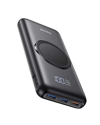 Charmast Wireless Powerbank 20000mAh Externer Akku Kabellose Ladegerät Drahtloses 22.5W Power Bank 20W PD 3.0 USB C 2 Eingängen und 4 Ausgängen Kompatibel mit iPhone 12/11/X/XS/XR Samsung mehr