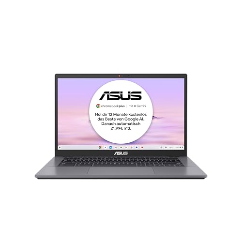 ASUS Chromebook Plus CX34 Laptop | 14' Full-HD 16:9 IPS Display | Intel Core i3-1215U | 8 GB RAM | 128GB UFS | Intel UHD Graphics | ChromeOS | QWERTZ Tastatur | Rocky Grey