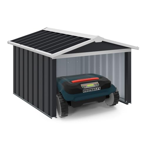 IDMarket Garage für Mähroboter, Dach mit 2 Steigungen, Metall, grau, anthrazit, 86 x 98 x 62 cm