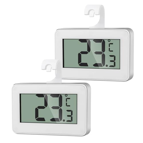 AiQInu 2 Mini Thermometer Kühlschrank Digital, Kühlschrank Thermometer Innen, Gefrierschrank Thermometer, Thermometer mit Frost Alarm, Weiß