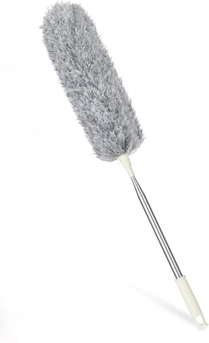Vicloon Staubwedel Teleskop, Staubwischer Mikrofaser Bis 243cm Länge, mit Edelstahl Teleskop Stange, Waschbar Verbiegbare Eckbesen, Entfernt Mühelos Staub(Grau)