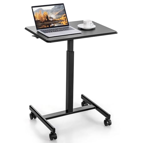 COSTWAY Stehpult Laptoptisch Höhenverstellbar 74-108 cm, Mobiler Schreibtisch, Beistelltisch mit Rollen, 65 x 48cm Laptop Stehtisch tragbar für Wohnzimmer, Heimbüro (Schwarz)
