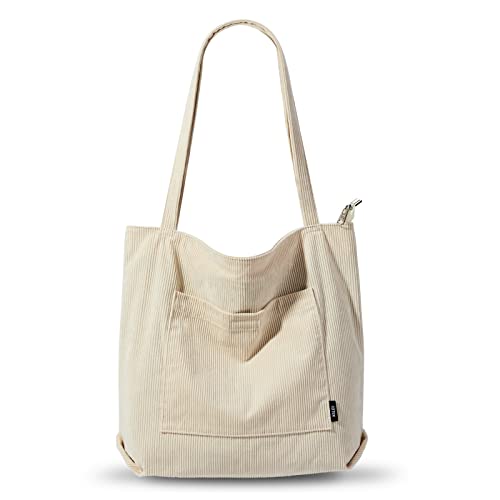 KALIDI Cord Tasche Damen Umhängetasche mit Reißverschluss Wasserdicht Tote Bag mit Taschenfach Groß Shopper Tasche Handtasche Schultertaschen für Arbeit Büro Reisen Einkaufen Schule