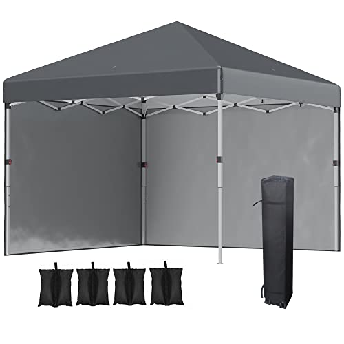 Outsunny Pavillon ca.3x3m, wasserabweisend Stabil Winterfest Pop-up Faltpavillon mit 2 Seitenwänden, UV Schutz 30+, Faltbar Partyzelt Gartenzelt mit Tasche, Gartenpavillon für Camping, Dunkelgrau
