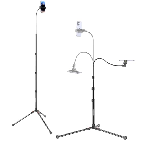 CAMBOFOTO 220cm Handy Stativ für Smartphone, 40cm Schwanenhals und Einstellbarer 360°-Kopf, Selfie Stick Stativ für iPhone/Android Phone, kamerastativ