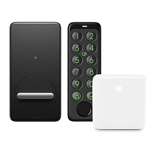 SwitchBot WiFi Smart Lock mit Keypad Touch, Fingerabdruck Türschloss für Haustür, smartes Türschloss für das Öffnen, Schließen der Tür per Fingerprint, Zutrittscode, App, Alexa und Google Assistant
