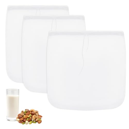 Giantree 3 Stück Nussmilchbeutel, 25×30 und 30×30 Nussmilchbeutel zum Sieben Filtertuch Filterbeutel Feinmaschiges Passiertuch Nylon Baumwolle Nussbeutel für Nussmilch Mandelmilch Haselnussmilch