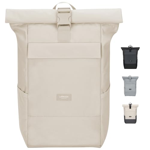 Larkson Rucksack Damen Herren Beige - No 4 - Rolltop Backpack mit Laptopfach Uni, Arbeit & Fahrrad - Großer Reiserucksack - Wasserabweisend