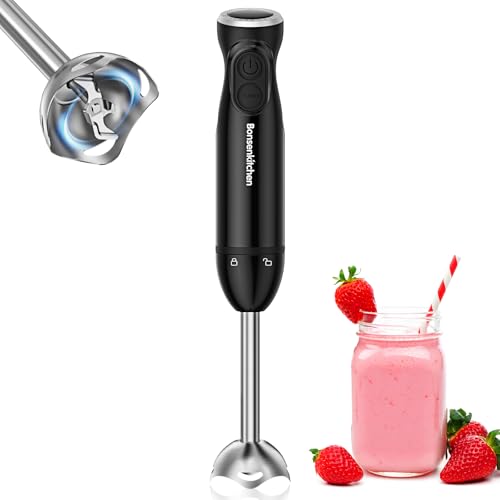 Bonsenkitchen Pürierstab, Stabmixer Elektrischer, 1000W Pürierstab Edelstahl, Stufenlos Geschwindigkeiten Rührstab für Babynahrung, Suppe, Smoothies, Püree, Sauce hand blender, Schwarz, HB3201